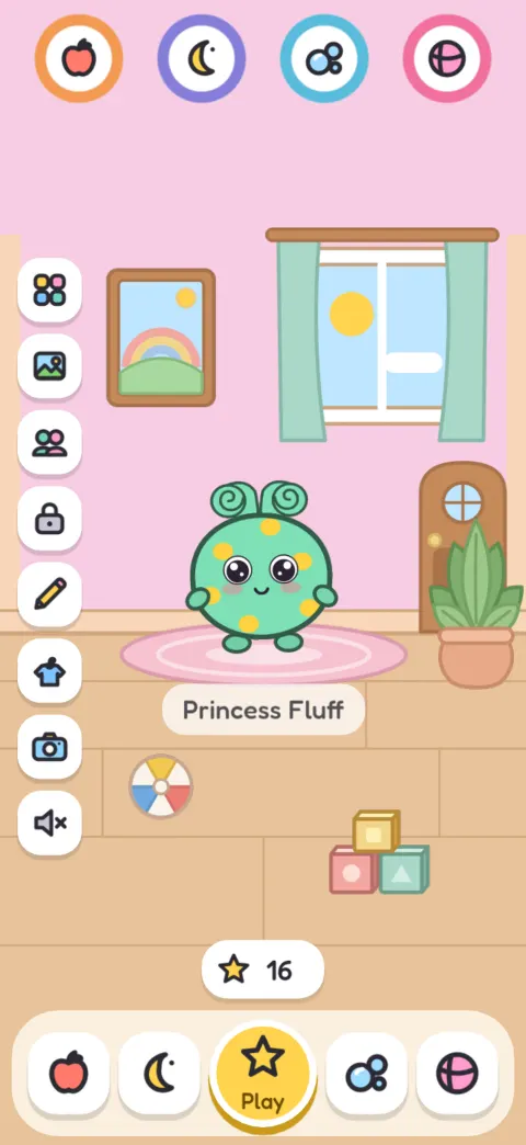 A Mibuu in its Room, with its name tag underneath